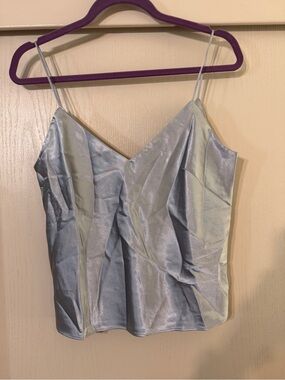 Jenny Yoo Satin V-Neck Spaghetti Strap Tank Top - Silver